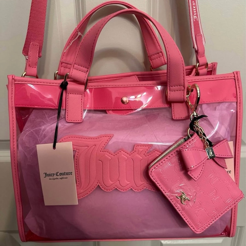 Juicy Couture Pink Transparent Tote Bag whit purse bow new
